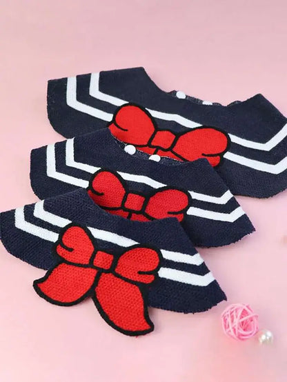 pet bandana for cats and dogs, black striped scarf costume accessory with red bow design