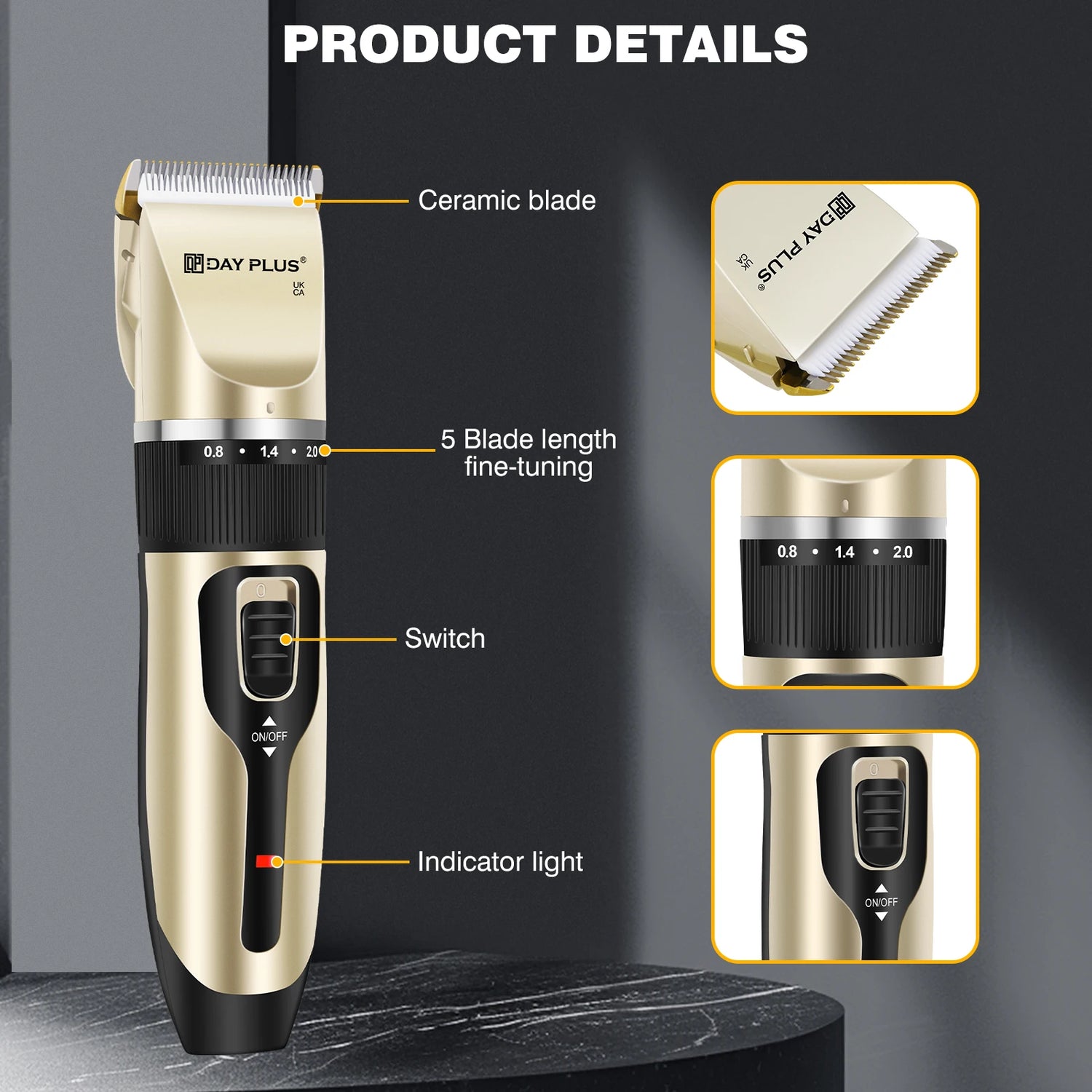 Dog Clippers Cordless Dog Grooming Clippers Rechargeable Pet Hair Trimmer Professional Dog Grooming Kit with 4 Comb Guides detailed features