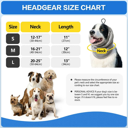 dog cooling bandana size chart for neck and length measurements, with sizing guide for small, medium, and large dogs