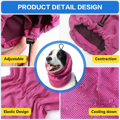Dog cooling bandana with adjustable elastic neck wrap for dogs, pink cooling scarf for summer hiking, camping, and training