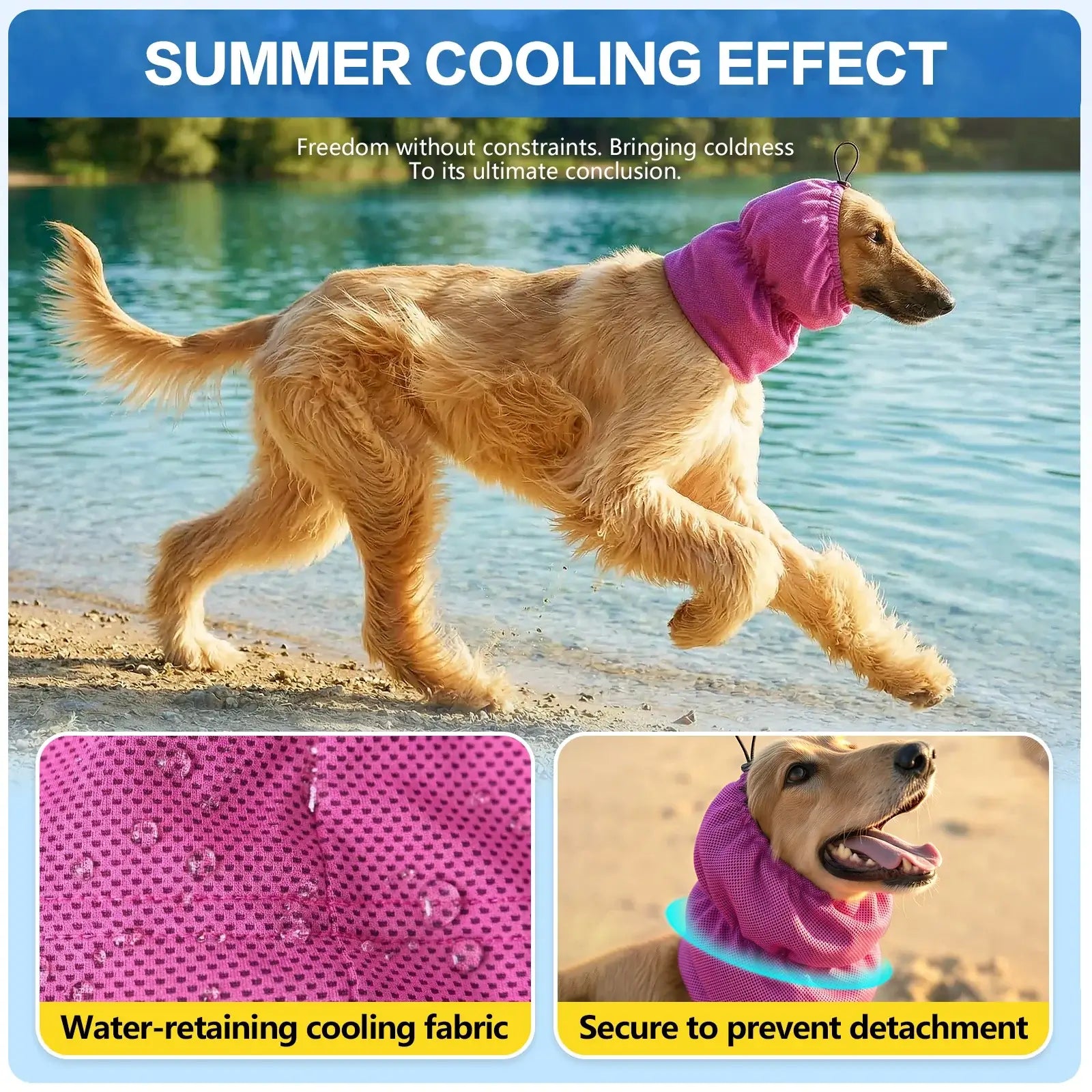 dog cooling bandana for summer cooling effect, secure fit, water-retaining fabric, ideal for hiking, training, and outdoor use
