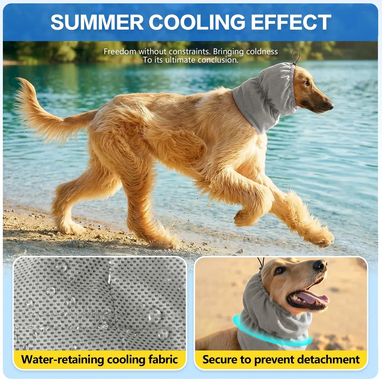 dog cooling bandana for summer cooling effect, water-retaining fabric, secure fit, ideal for hiking, camping, and training