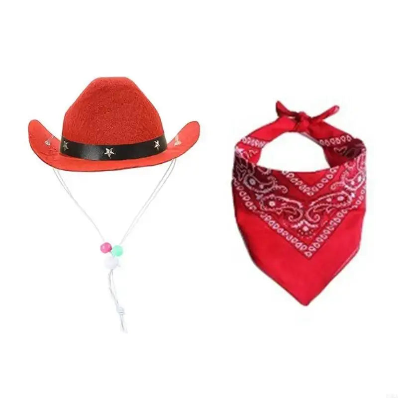Dog Cowboy Costume Hat Bandanas Set Dogs Adjust Caps Festival Props Outfit