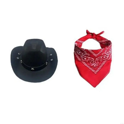 dog cowboy costume set black hat and red bandana polyester pet western outfit from China Mainland