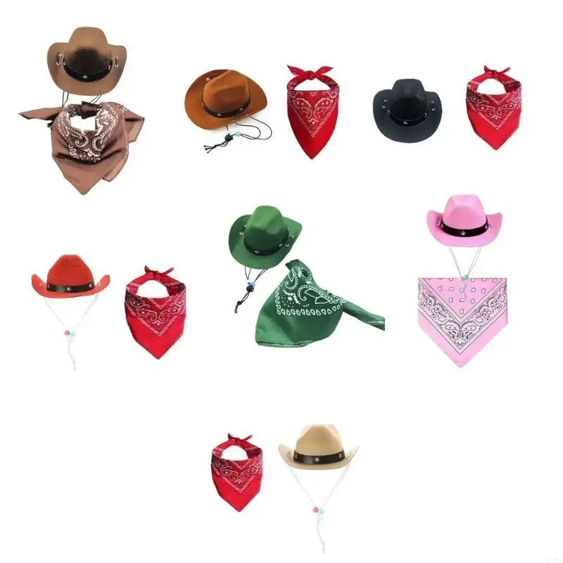 dog cowboy costume set with hat and bandana for pets, western party, festival and photo props
