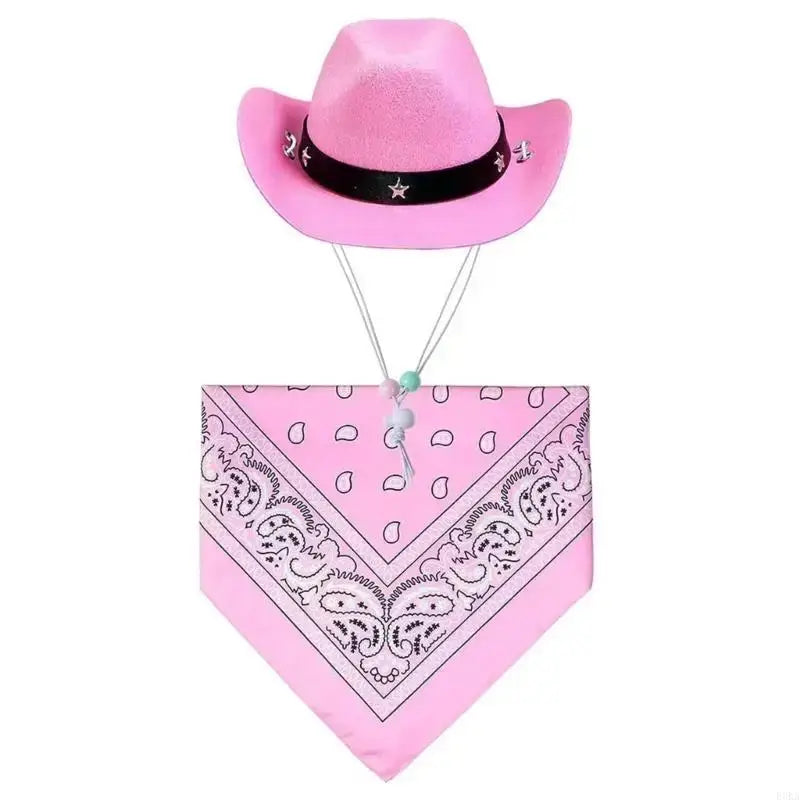 Pink dog cowboy costume set with western hat and bandana, festival pet outfit from China Mainland