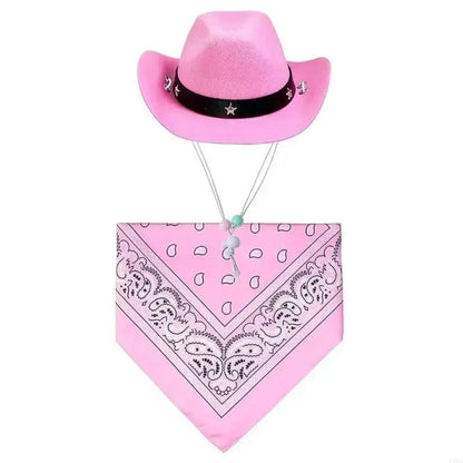 Pink dog cowboy costume set with western hat and bandana, festival pet outfit from China Mainland