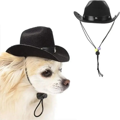 dog cowboy costume set with black cowboy hat and matching bandana for pets, western party and festival dress-up
