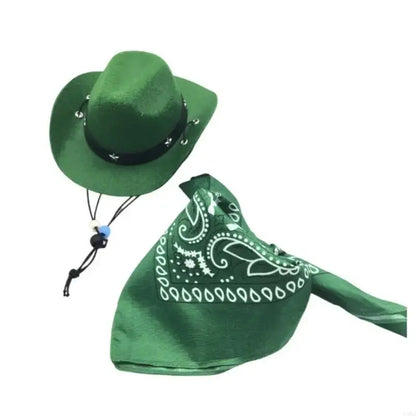 Dog Cowboy Costume Hat Bandanas Set Dogs Adjust Caps Festival Props Outfit