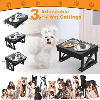 Dog Double Elevated Bowls Stand 3 Adjustable Height Pet Slow Feeding Dish Bowl Medium Big Dog Elevated Food Water Feeders Table with adjustable heights