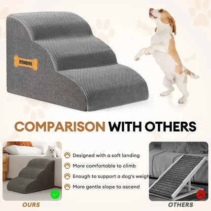 dog safety ramp for elderly pets comparison showing soft foam stairs for easy climbing.