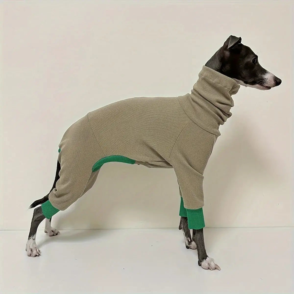 Dog fleece jacket for greyhounds, warm four-legged fit for smaller necks, comfortable solid beige pet apparel