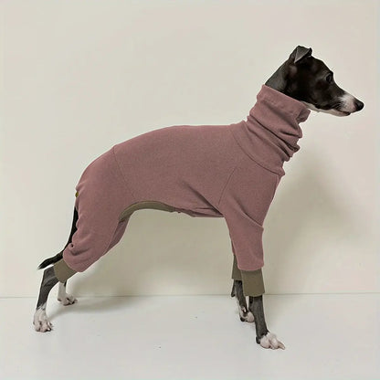dog fleece jacket for greyhounds, warm four-legged pink dog sweater with high neck and snug fit