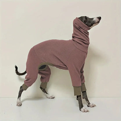 dog fleece jacket for greyhounds, warm four-legged fleece coat with high neck for smaller neck circumference dogs