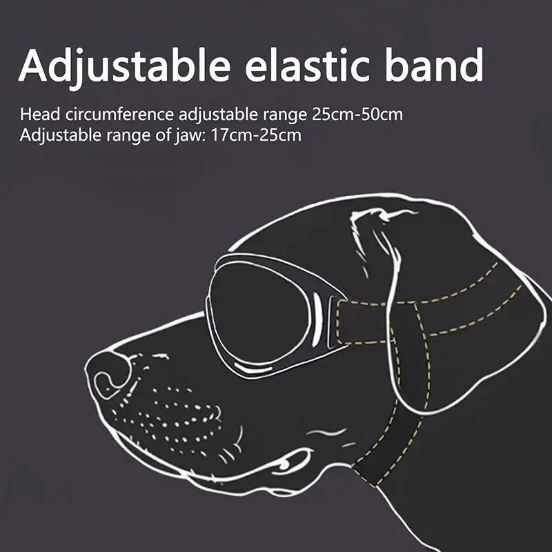 dog sunglasses for medium large breeds with adjustable elastic straps, UV protection, fits head 25cm-50cm and jaw 17cm-25cm