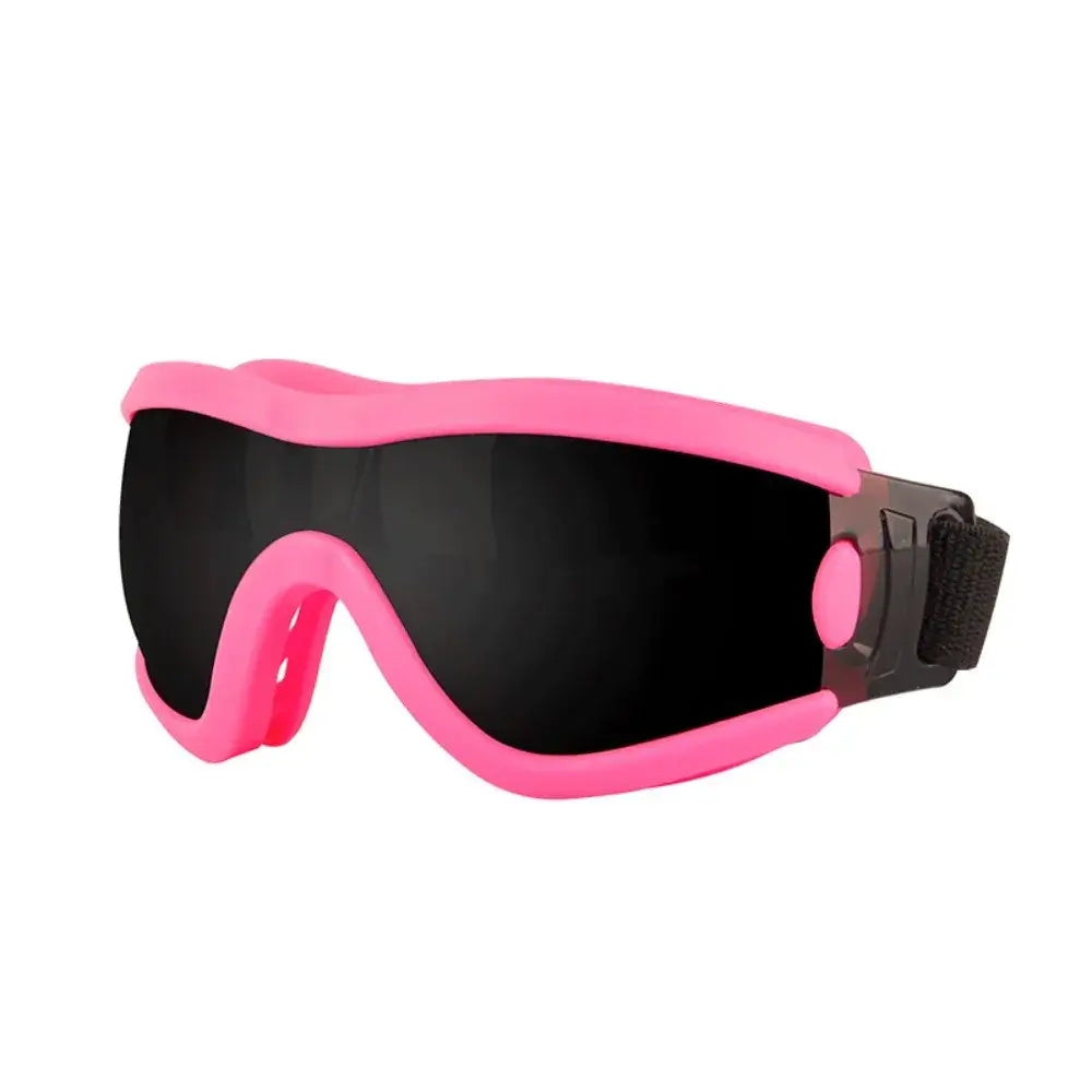 Pink style F dog sunglasses with adjustable strap, UV resistant, windproof, anti-fog, waterproof pet goggles for all seasons