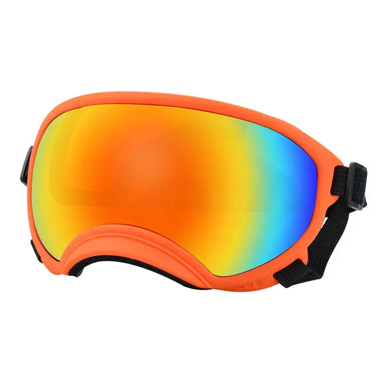 dog sunglasses with UV protection orange dog ski goggles with rainbow lens and adjustable strap for travel