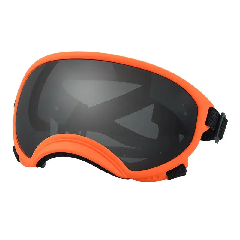 Orange dog sunglasses with UV protection, adjustable strap, lightweight polycarbonate lens, ski goggles for travel and outdoor use