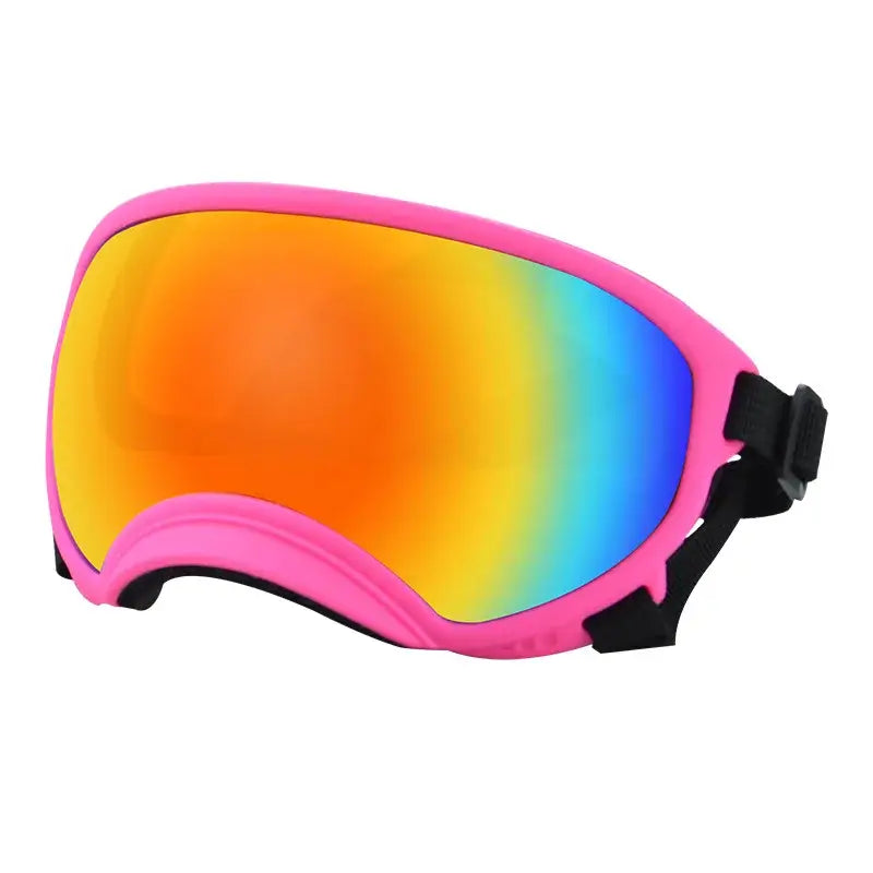 dog sunglasses with UV protection pink rainbow lens ski goggles with adjustable strap for travel