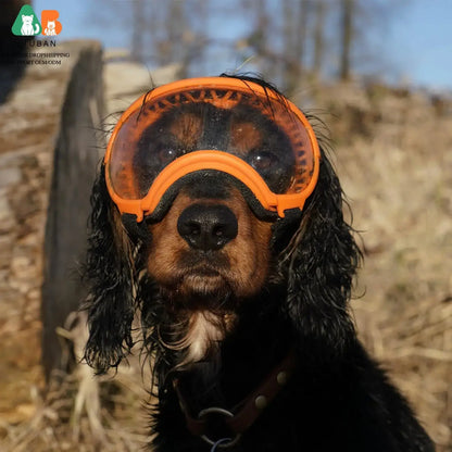 dog sunglasses with UV protection for dogs, orange ski goggles with adjustable strap for travel and outdoor protection