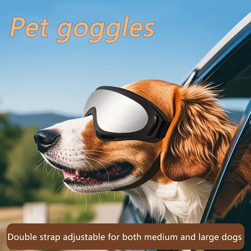 dog sunglasses for medium large breeds adjustable pet goggles with double straps and UV protection for outdoor riding driving