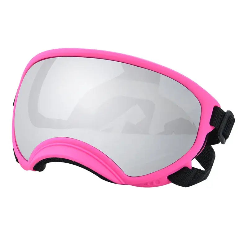 Pink dog sunglasses with UV protection, adjustable strap ski goggles, lightweight impact-resistant pet eyewear