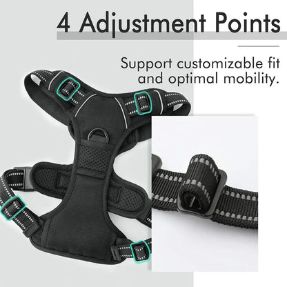 Dog Harness No-Pull Service Vest with Reflective Adjustable Soft Padded Comfortable for Outdoor Easy Walking No Choke for Pets with 4 Adjustment Points