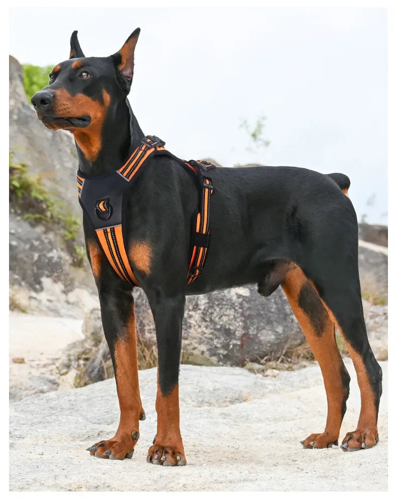 Dog Harness,No Pull Harness,Reflective No-Choke Pet PU Vest,Adjustable Soft Padded Pet Vest with Handle for Small To Large Dogs.