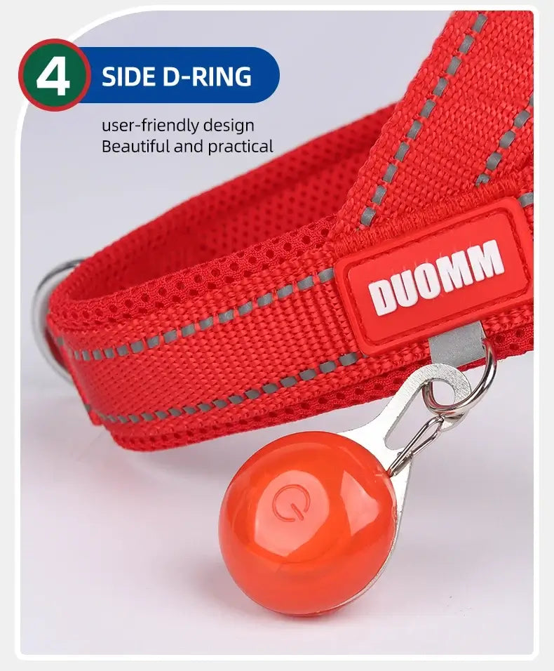 saddle type dog harness red reflective nylon pet chest strap with side D-ring and buckle for small to large dogs