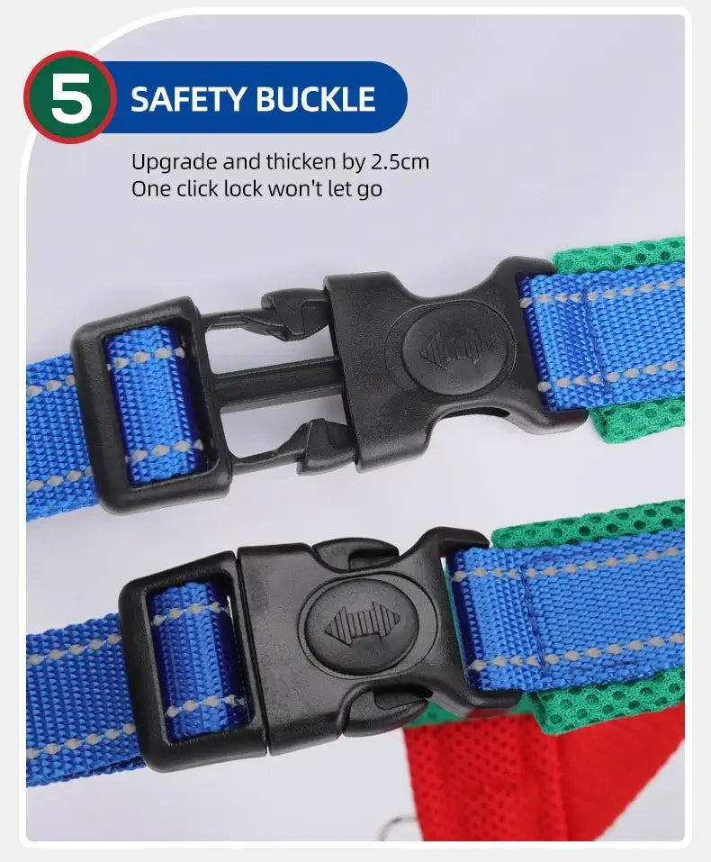 saddle type dog harness safety buckle with 2.5cm thickened one-click lock for secure dog walking