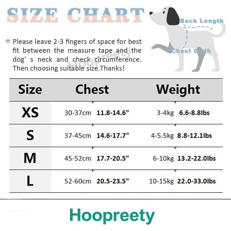 Size chart for Dog Harness for Small Medium Dogs Cute Heart Pattern Adjustable Nylon Lined Puppy Vest Harness French Bulldog Pet Accessories