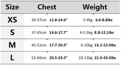 Size chart for Dog Harness for Small Medium Dogs Cute Heart Pattern Adjustable Nylon Lined Puppy Vest Harness French Bulldog.