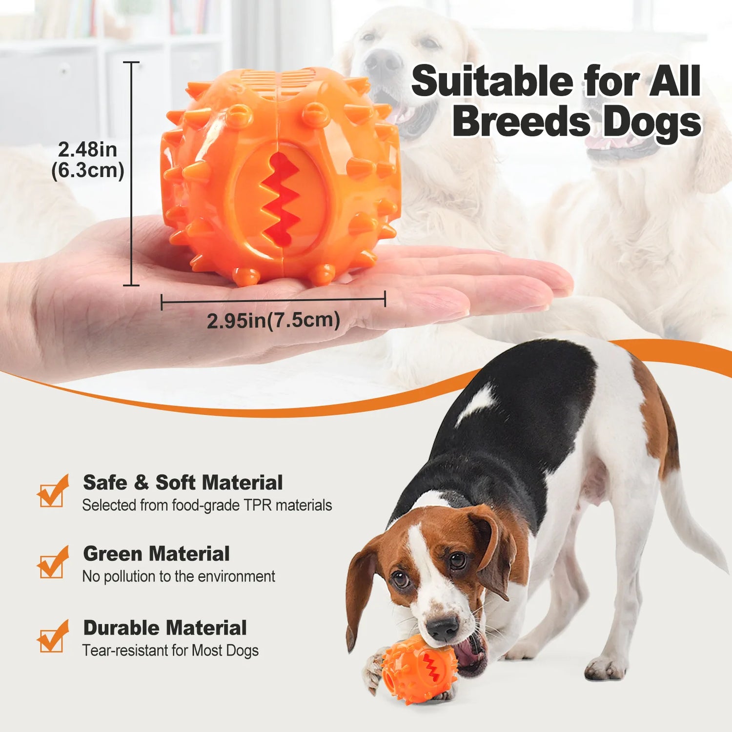 Dog Interactive Chew Treat Dispensing Ball - Self-Play, Boredom Relief, Bite-Resistant, Teeth Cleaning Pet Toy in use.