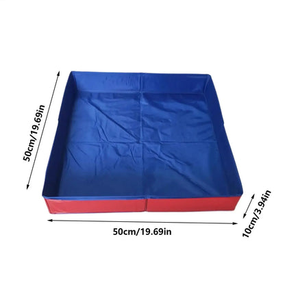 Dog kiddie folding pool in blue and red, measuring 50cm by 10cm, perfect for pets to enjoy bath time.