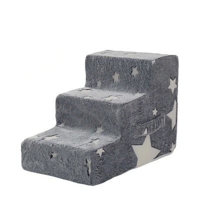 Dog ramp stairs for pets, soft gray pet ladder with star design for small dogs and cats.