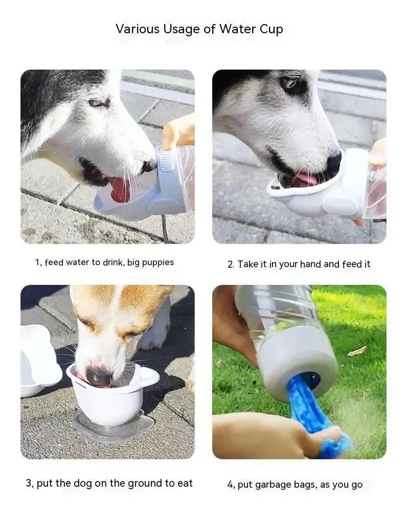 Various usage of Dog Outing Water Cup Bottle Portable Cup Walking Dog Water Bottle Pet Drinking Water Feeding Food Waste Dag integrated Cup.