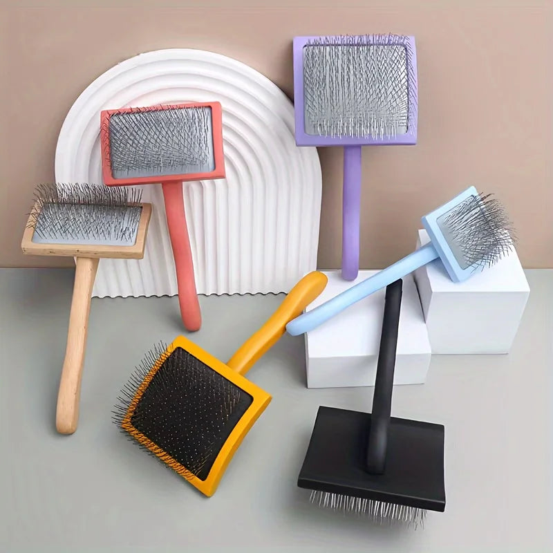 Dog Slicker Brush for Grooming Doodle Hair, Extra Long Pin Poodle Brush for Shedding - six colorful brushes displayed