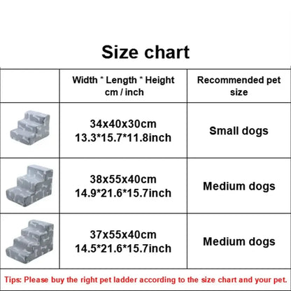 Size chart for dog safety ramp for medium dogs showing dimensions and recommended pet sizes.