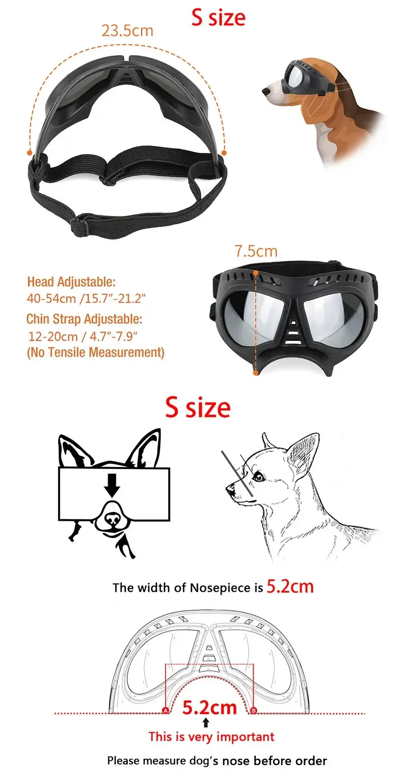 dog sunglasses with UV protection black adjustable pet goggles for small and medium dogs