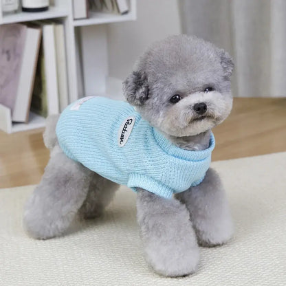 dog sweater for small dogs for Chihuahua and Yorkie, warm blue cotton pet apparel for autumn and winter