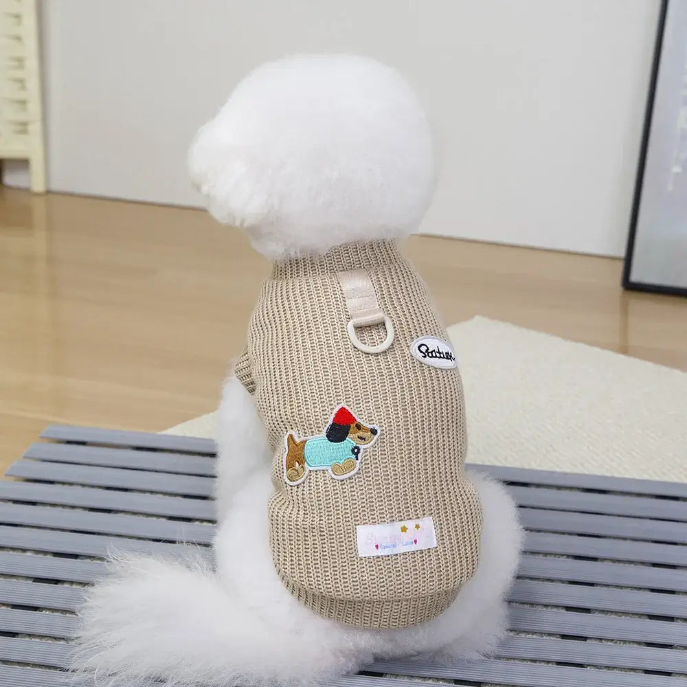 dog sweater for small dogs beige knit pet apparel for Chihuahua and Yorkie, warm autumn winter cotton sweater