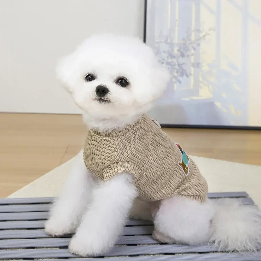 dog sweater for small dogs beige cotton pet sweater for Chihuahua and Yorkie in autumn and winter