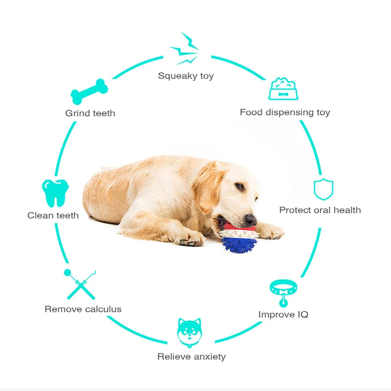 dog treat dispenser, puppy teething chew toy, interactive puzzle feeder, slow feeder dog bowl, boredom buster for dogs, dog playing with a chew toy