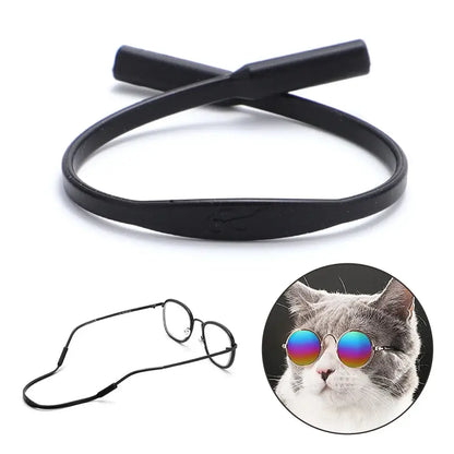 dog vintage round glasses for pets, black metal round eyewear accessory for dogs and cats, photo prop
