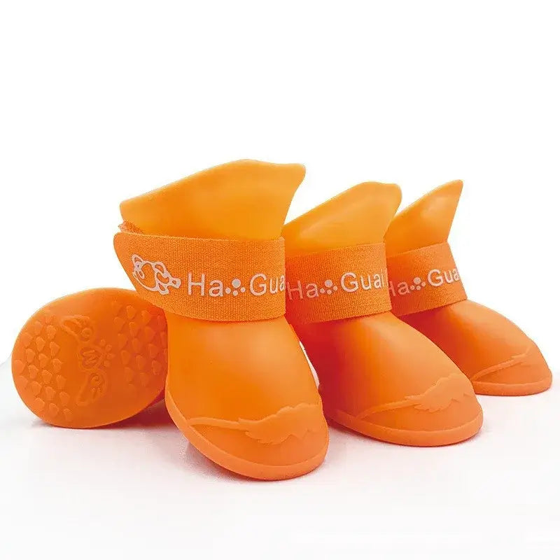Orange dog waterproof rain boots, 4pcs anti-slip rubber pet shoes for small to large dogs and cats, outdoor ankle boots