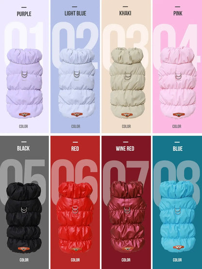 dog winter coat in purple, light blue, khaki, pink, black, red, wine red and blue for small to medium dogs