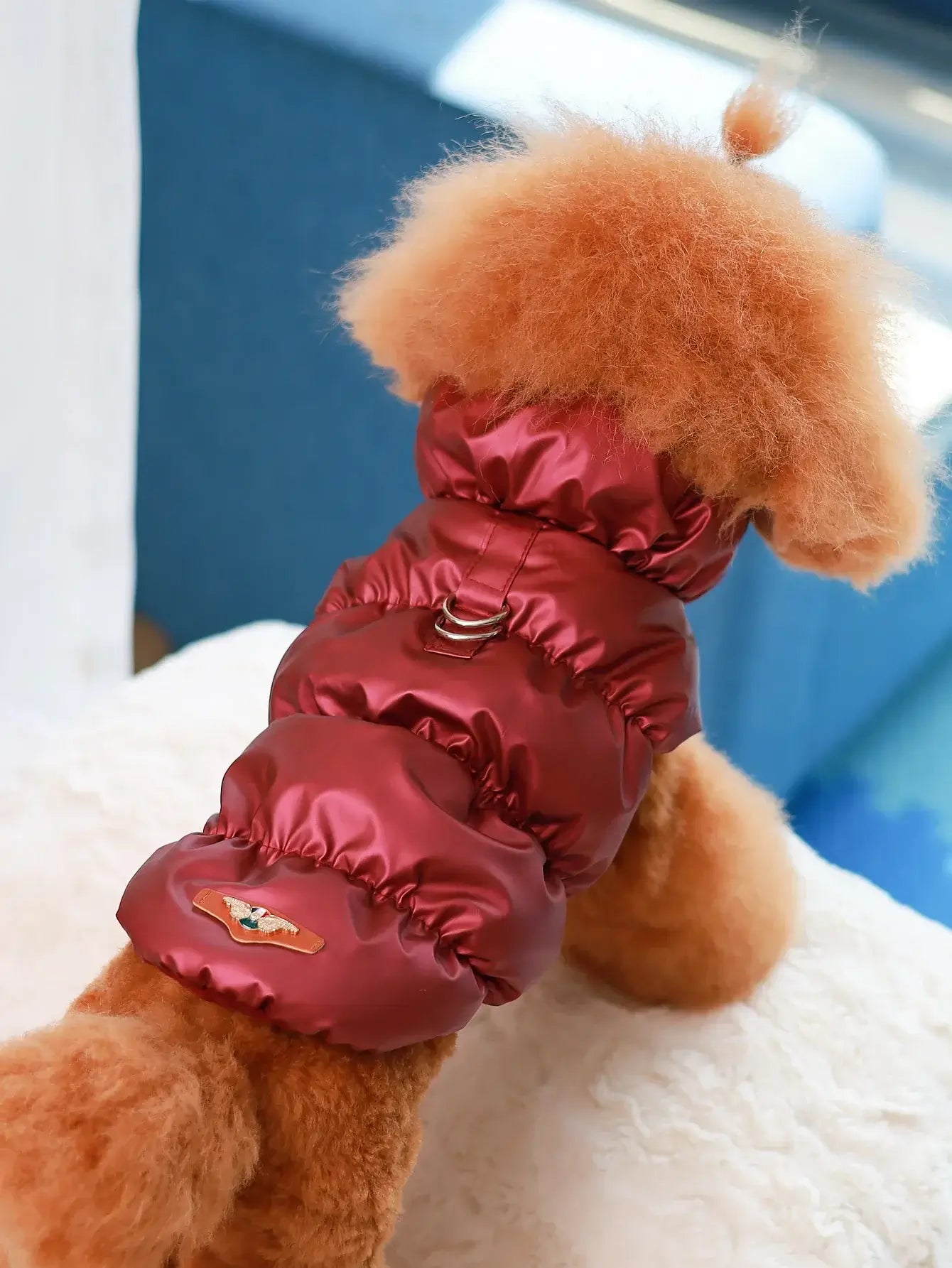 Burgundy dog winter coat for small to medium dogs, 3-layer thick warm polyester pet jacket for autumn/winter