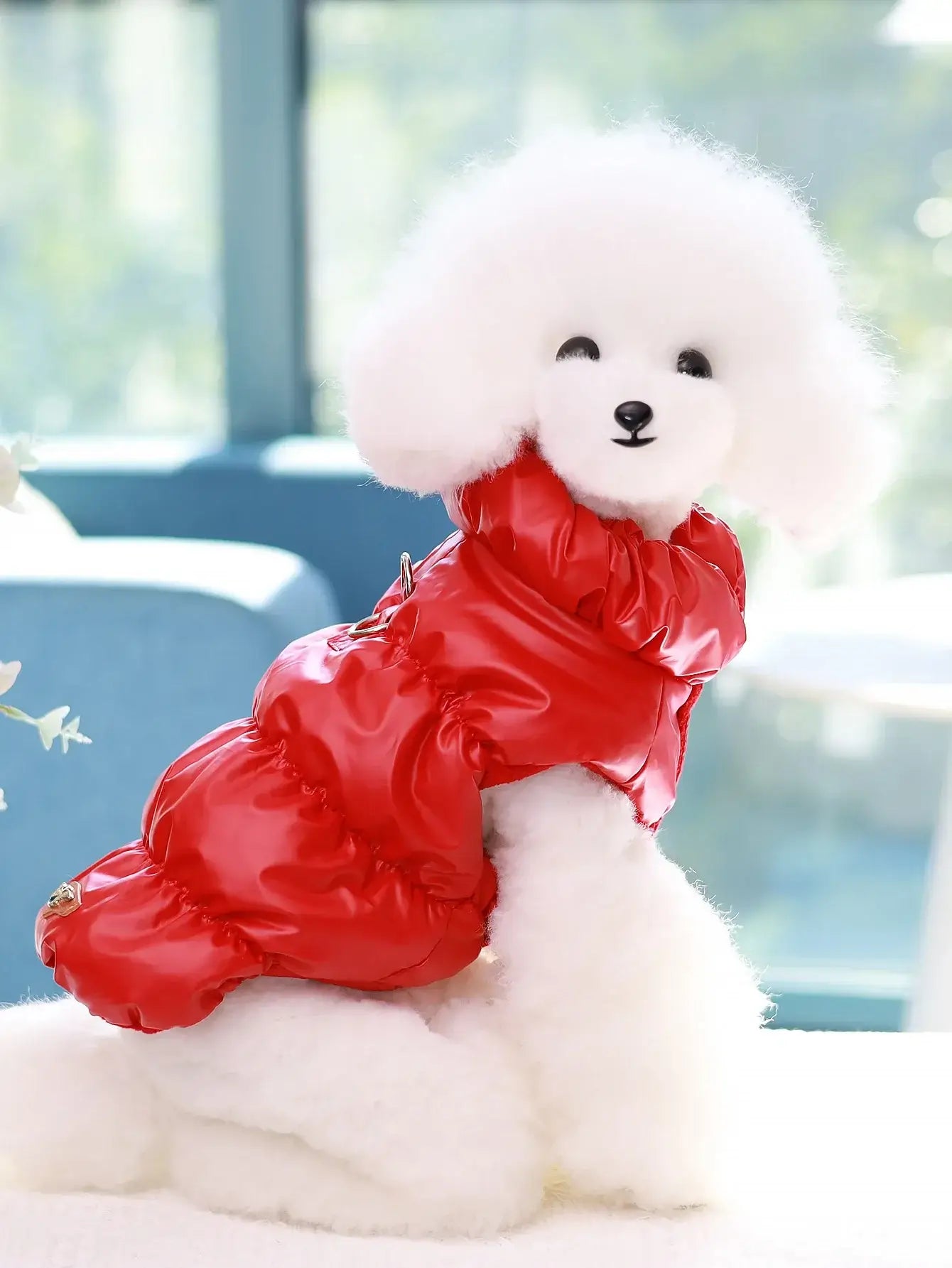 Red dog winter coat for small to medium dogs, 3-layer thick warm polyester pet jacket for autumn and winter
