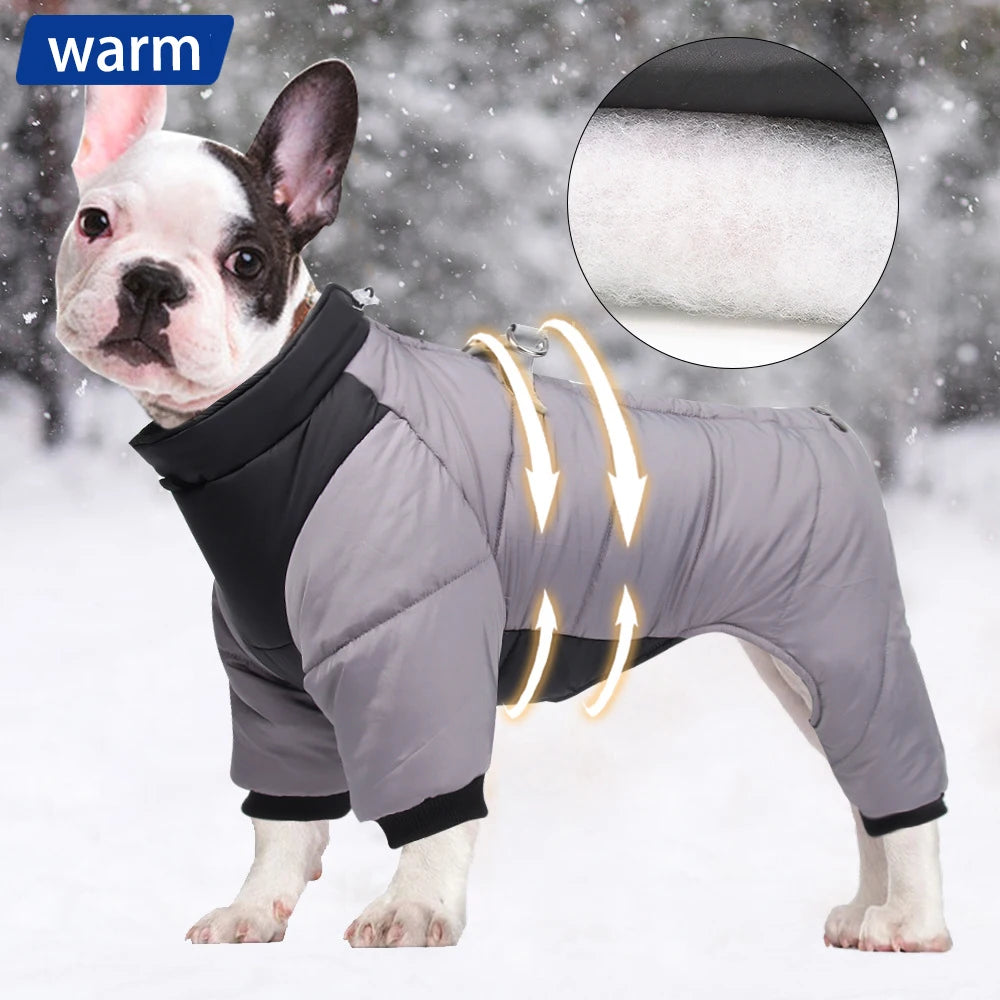 Dog Clothes Four Feet Clothing Warm Winter Coat Reflective Rainproof Dog Clothes Windproof Overall for Dogs Pet Cotton Clothes on a dog.