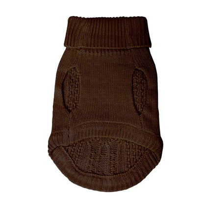 Brown dog winter sweater with ribbed knit, warm lightweight pet clothing for autumn and winter outdoor wear